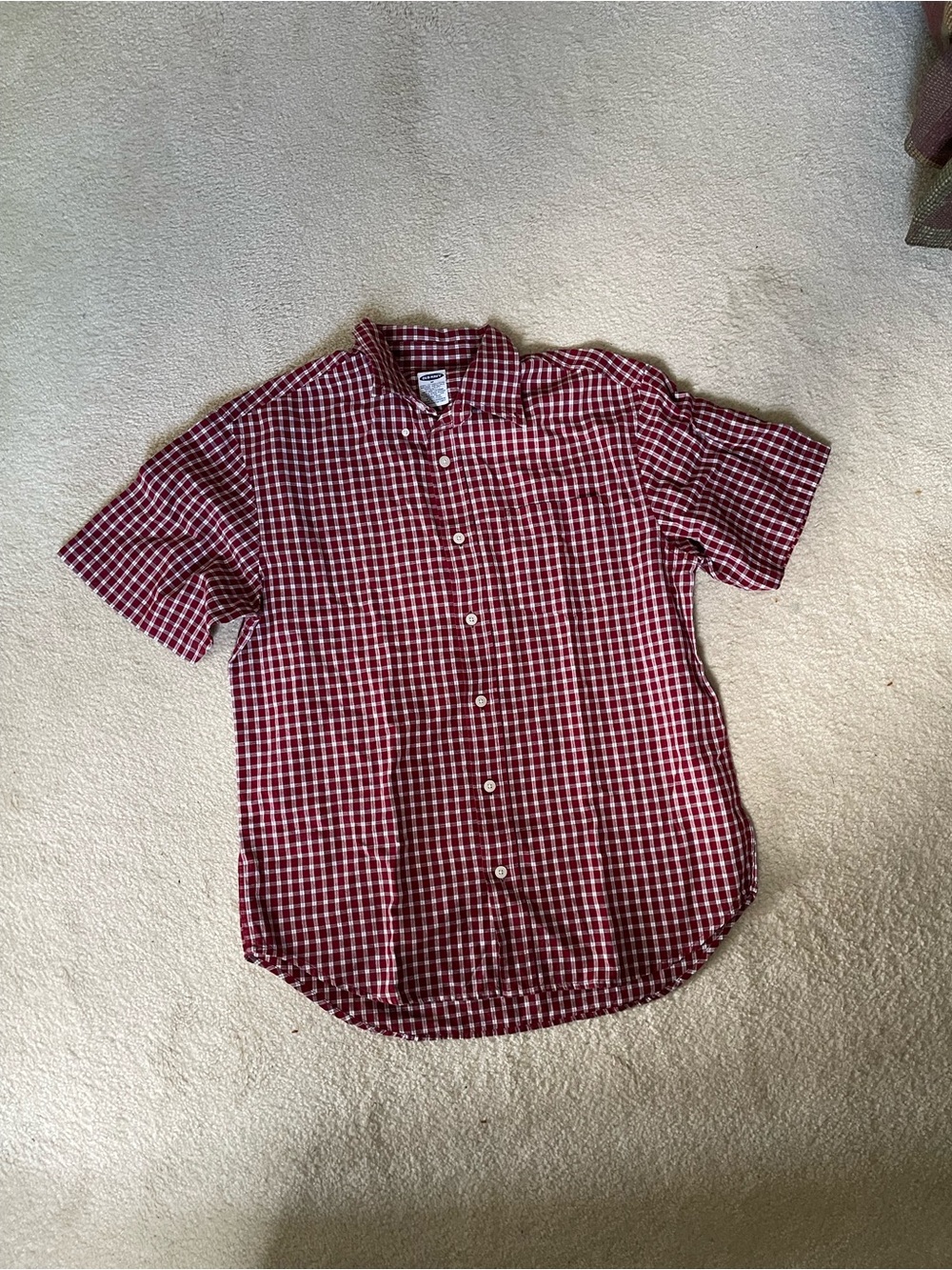 Old Navy Red and White Check Short-Sleeve Button-Down Shirt